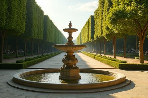 Ornate fountain in a public Parisian garden.